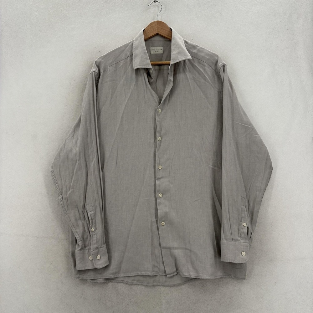 Jack Victor Dress Shirt Mens XL Gray Herringbone Cotton Cashmere Long Sleeve